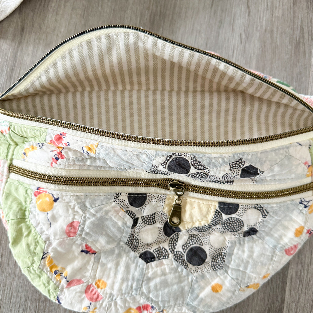 Large Fanny Pack Bag Vintage Grandmother's Garden Quilt