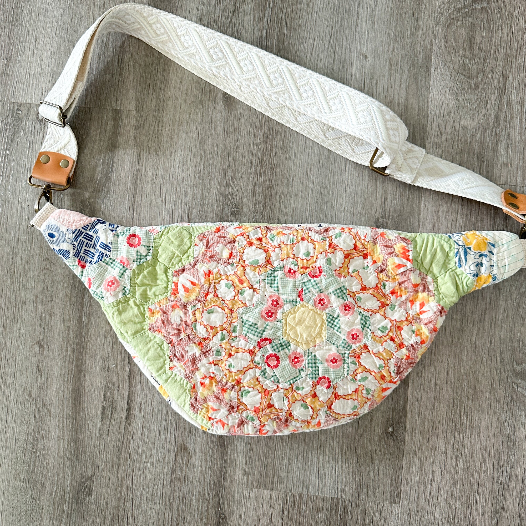 Large Fanny Pack Bag Vintage Grandmother's Garden Quilt