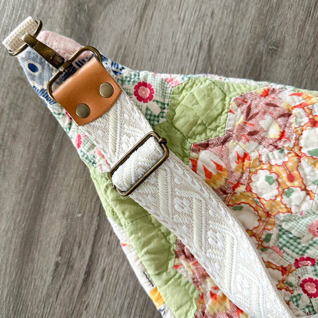 Large Fanny Pack Bag Vintage Grandmother's Garden Quilt