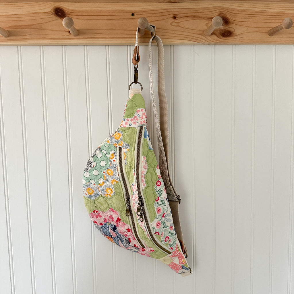 Large Fanny Pack Bag Vintage Grandmother's Garden Quilt
