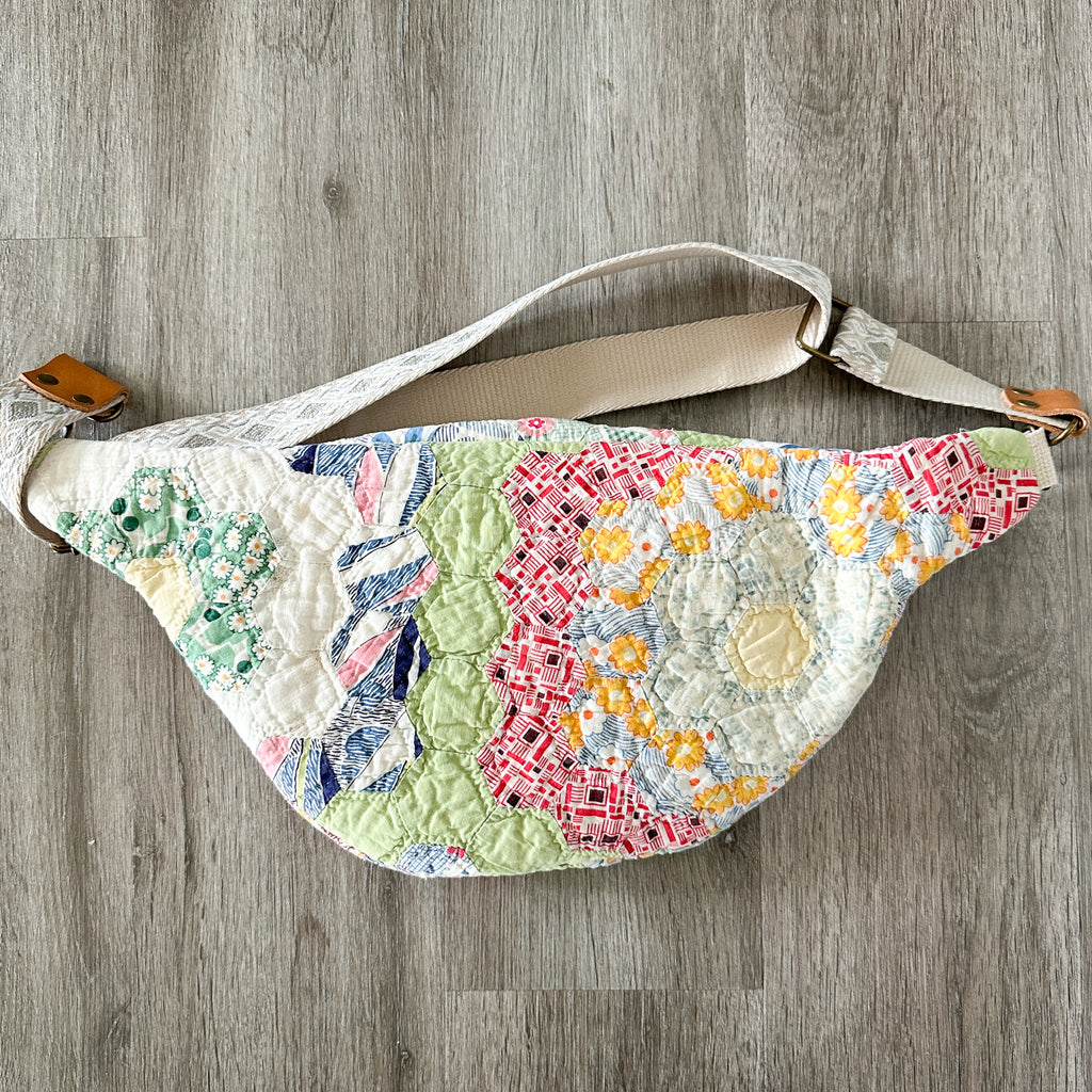 Large Fanny Pack Bag Vintage Grandmother's Garden Quilt