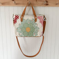Boxy Bible Bag Vintage Grandmothers Garden Quilt with Leather Handles and Crossbody Strap