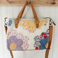 Boxy Bible Bag Vintage Grandmothers Garden Quilt with Leather Handles and Crossbody Strap