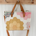 Boxy Bible Bag Vintage Grandmothers Garden Quilt with Leather Handles and Crossbody Strap