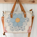 Boxy Bible Bag Vintage Grandmothers Garden Quilt with Leather Handles and Crossbody Strap