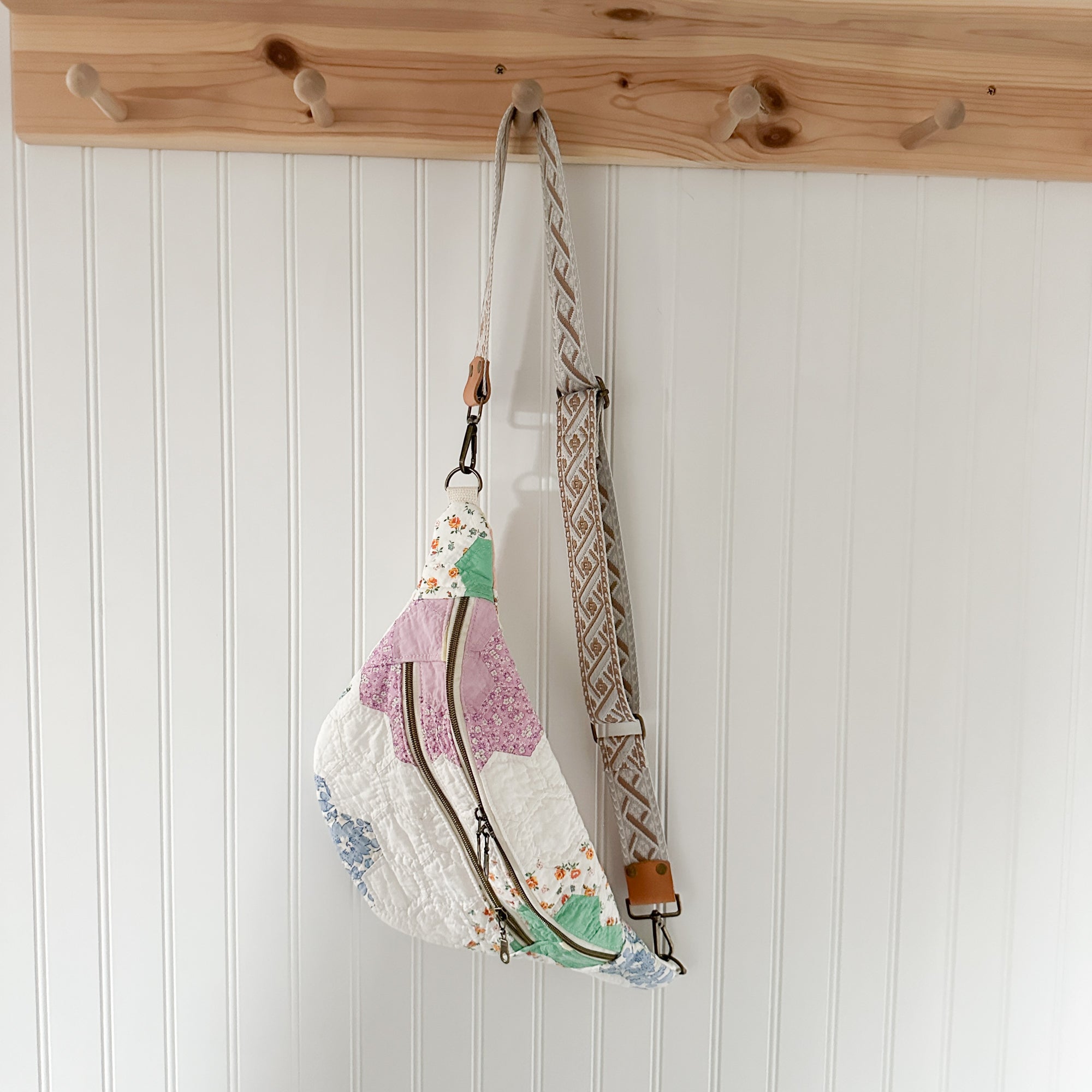 Large Fanny Pack Bag Vintage Grandmother's Garden Quilt