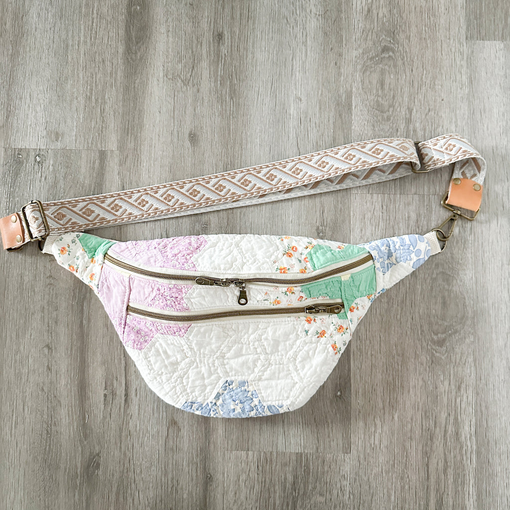 Large Fanny Pack Bag Vintage Grandmother's Garden Quilt