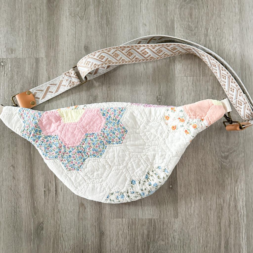 Large Fanny Pack Bag Vintage Grandmother's Garden Quilt