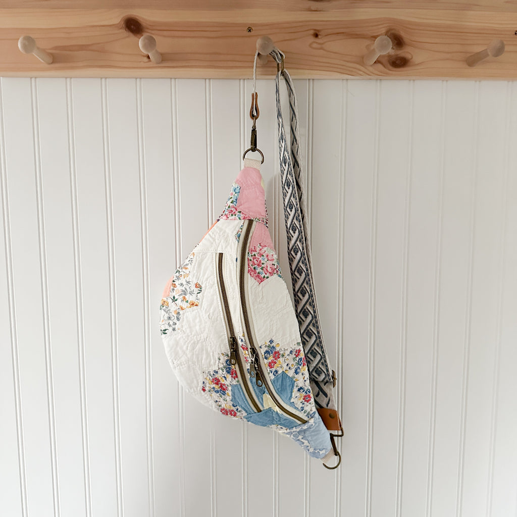 Large Fanny Pack Bag Vintage Grandmother's Garden Quilt
