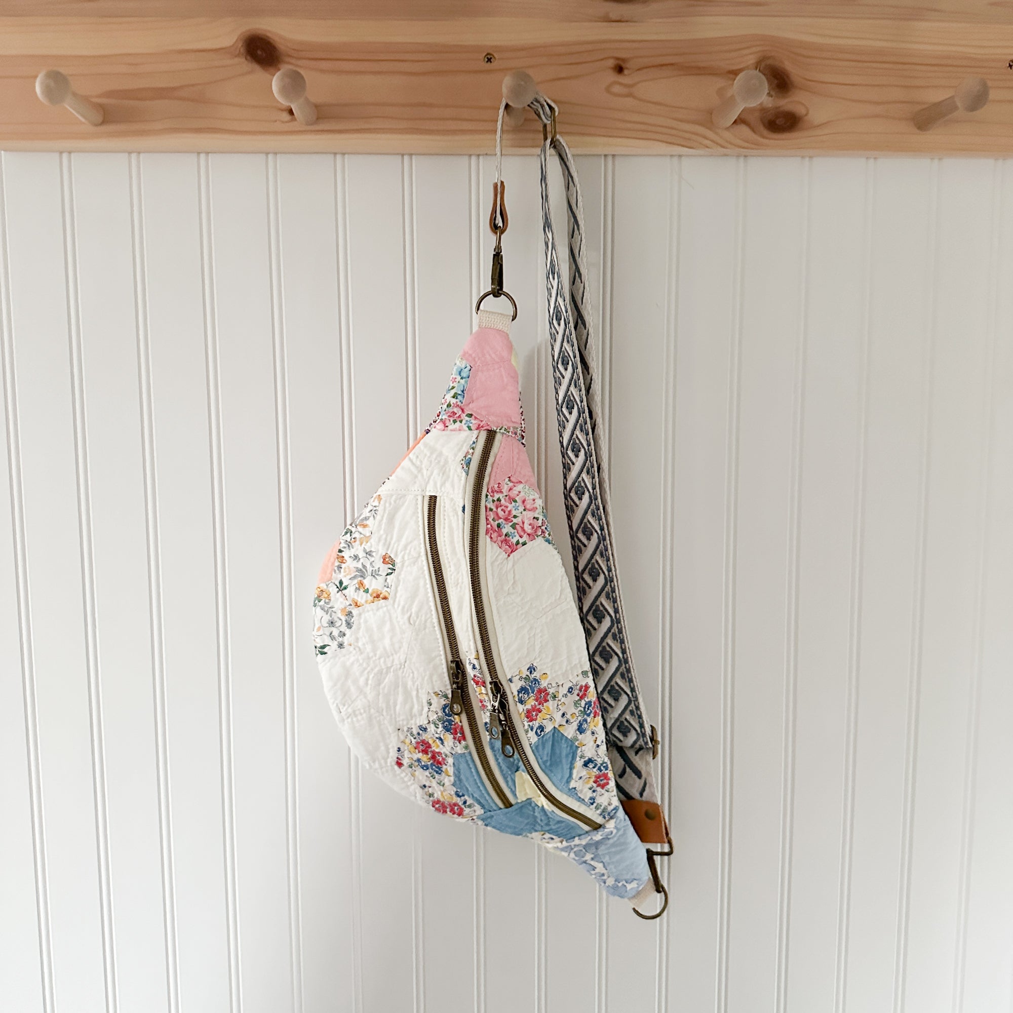 Large Fanny Pack Bag Vintage Grandmother's Garden Quilt
