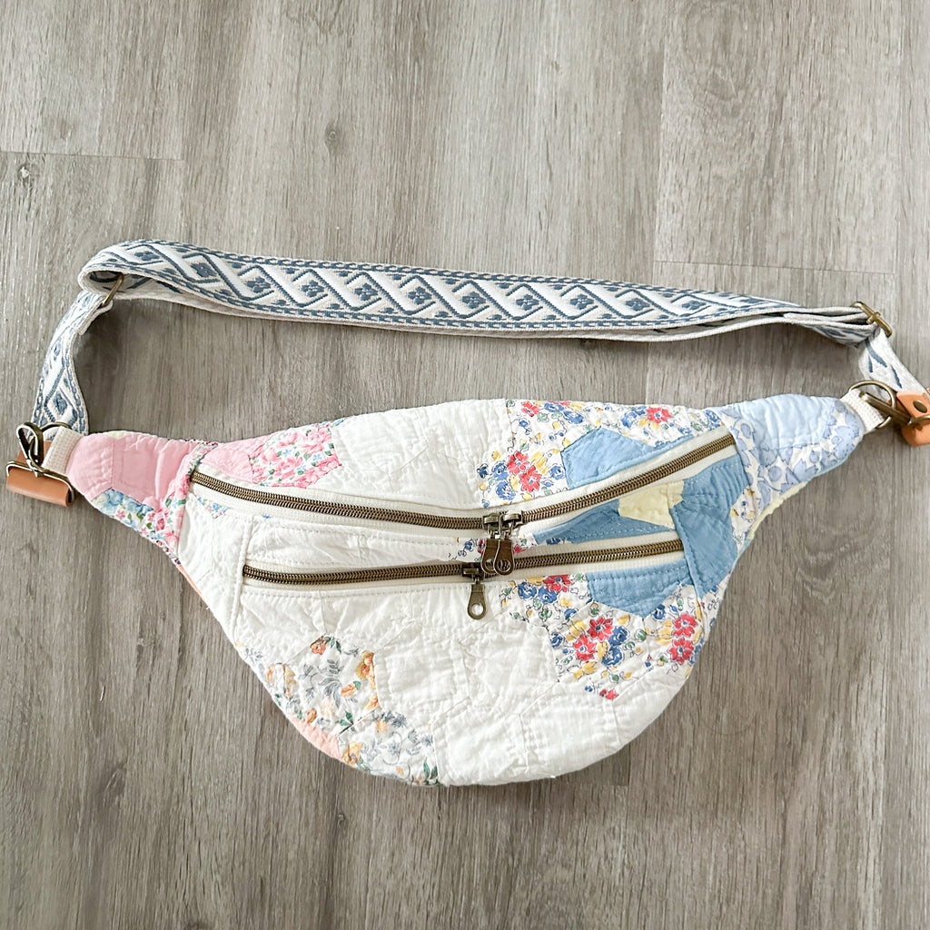 Large Fanny Pack Bag Vintage Grandmother's Garden Quilt
