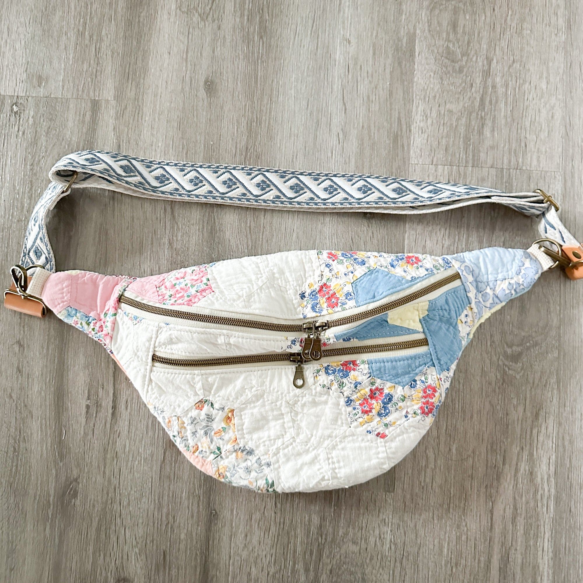 Large Fanny Pack Bag Vintage Grandmother's Garden Quilt