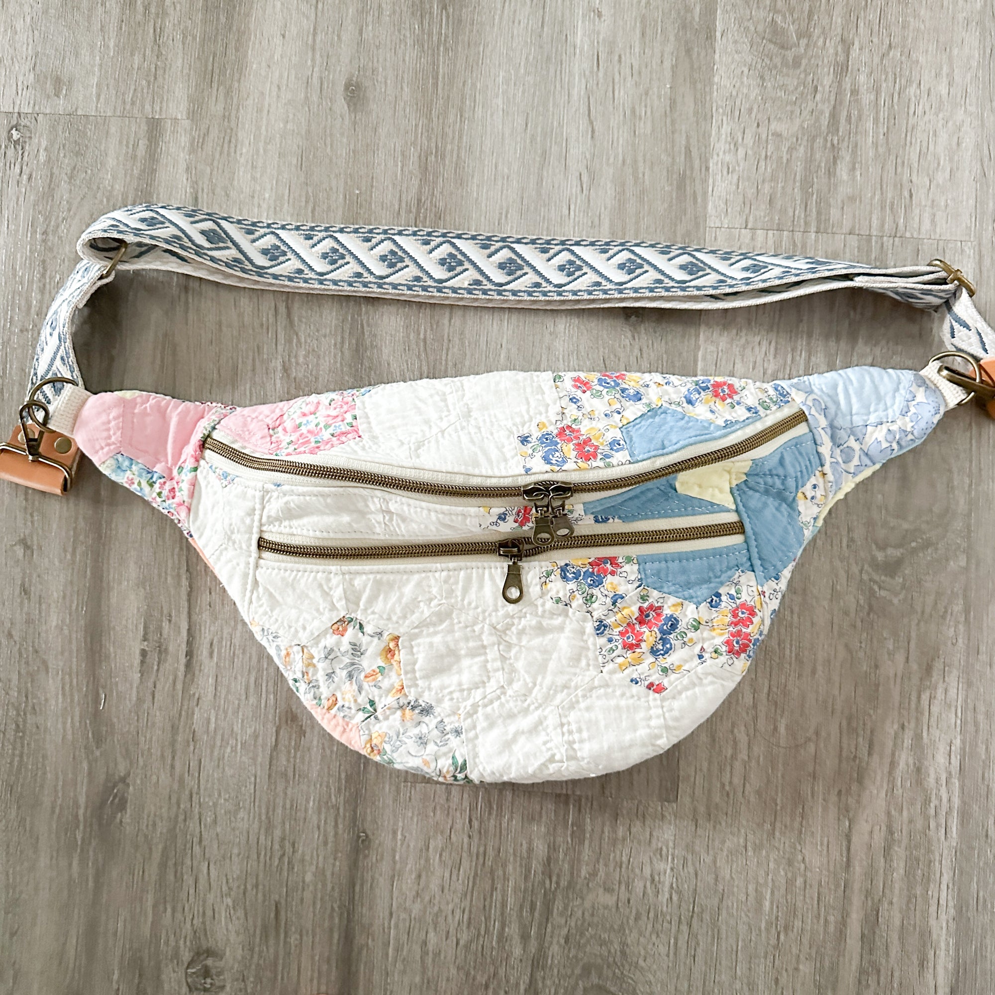 Large Fanny Pack Bag Vintage Grandmother's Garden Quilt