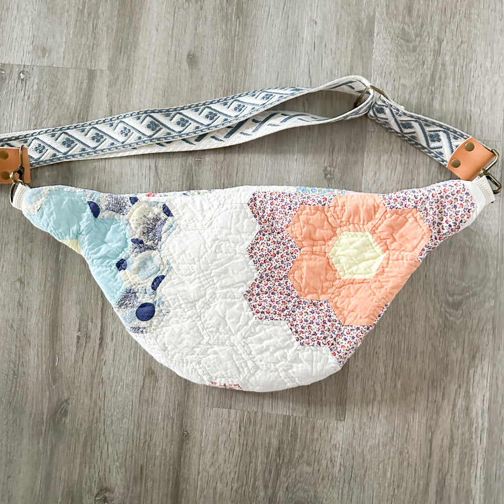 Large Fanny Pack Bag Vintage Grandmother's Garden Quilt