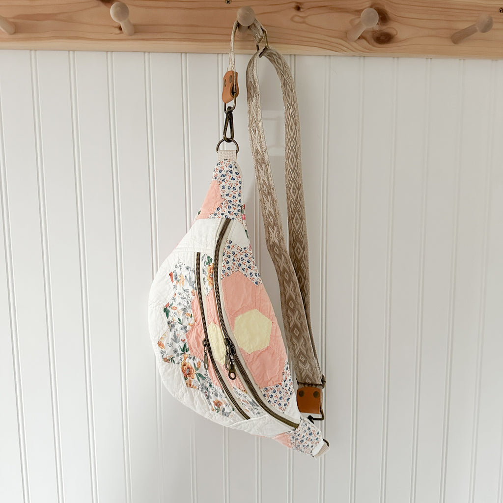Large Fanny Pack Bag Vintage Grandmother's Garden Quilt