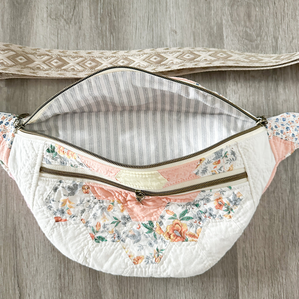 Large Fanny Pack Bag Vintage Grandmother's Garden Quilt
