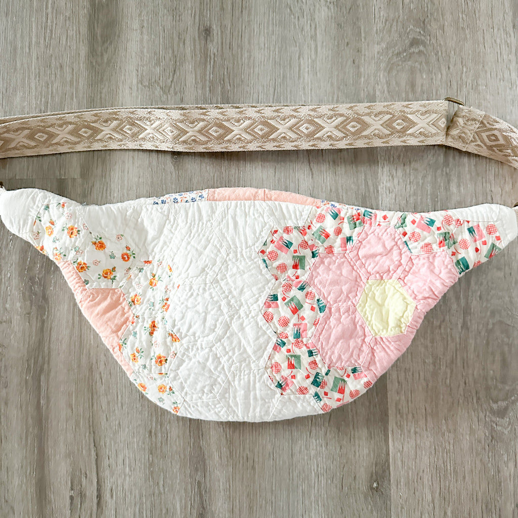 Large Fanny Pack Bag Vintage Grandmother's Garden Quilt