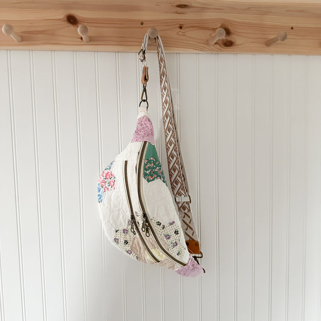 Large Fanny Pack Bag Vintage Grandmother's Garden Quilt
