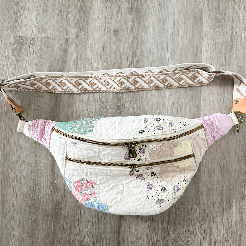 Large Fanny Pack Bag Vintage Grandmother's Garden Quilt