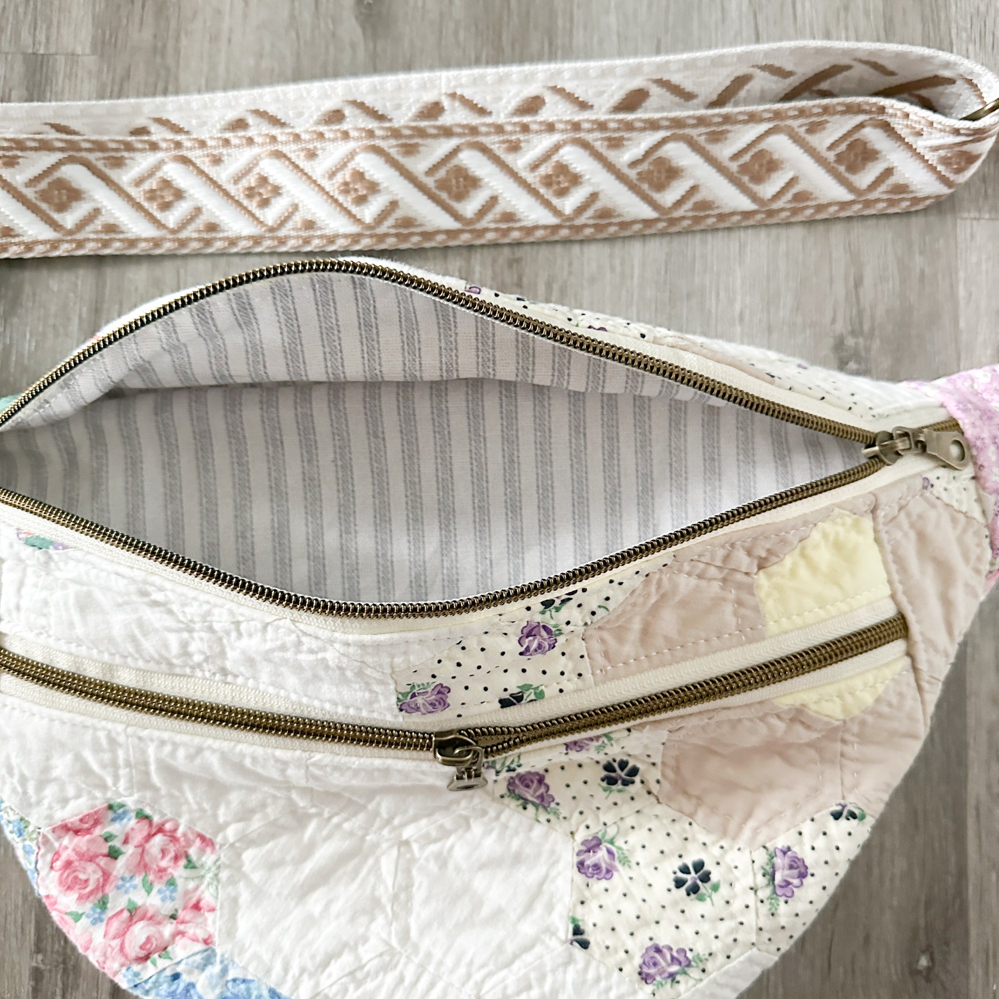 Large Fanny Pack Bag Vintage Grandmother's Garden Quilt