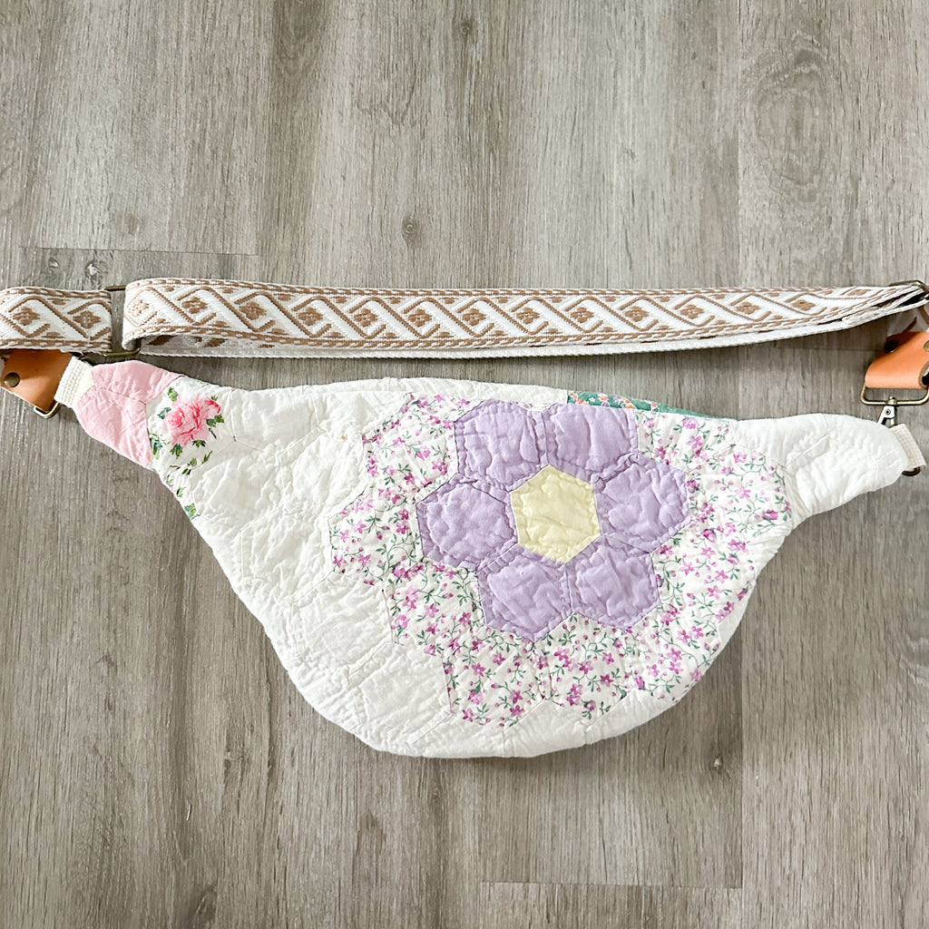 Large Fanny Pack Bag Vintage Grandmother's Garden Quilt