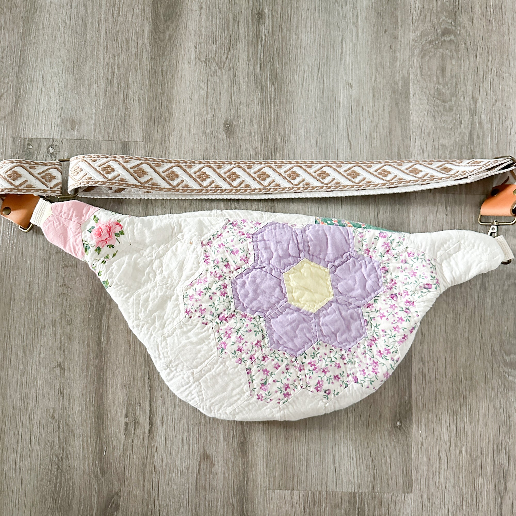 Large Fanny Pack Bag Vintage Grandmother's Garden Quilt