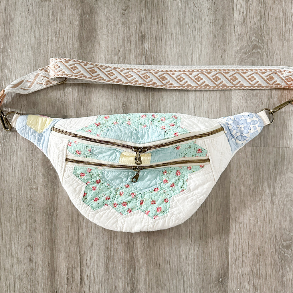Large Fanny Pack Bag Vintage Grandmother's Garden Quilt