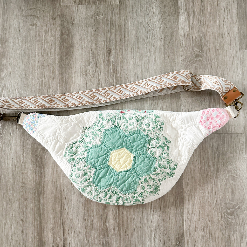 Large Fanny Pack Bag Vintage Grandmother's Garden Quilt