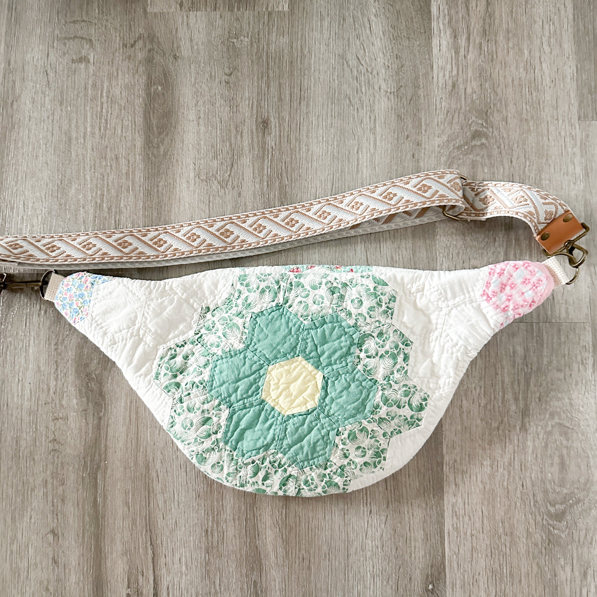 Large Fanny Pack Bag Vintage Grandmother's Garden Quilt