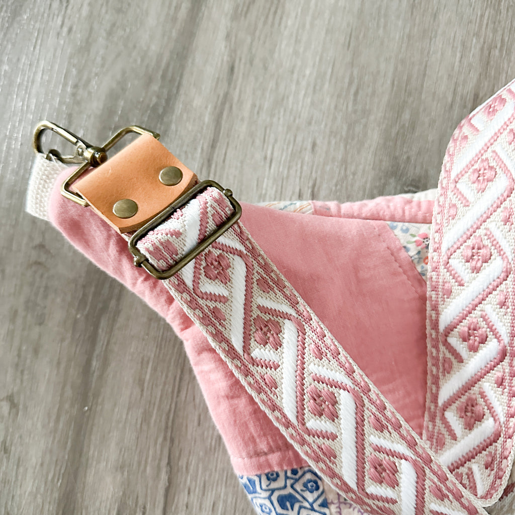 Large Fanny Pack Bag Vintage Pink Wedding Ring Quilt