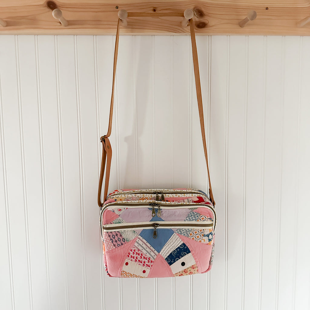 Large Pink Wedding Ring Bible Bag and Tablet Duo, Leather Crossbody Strap