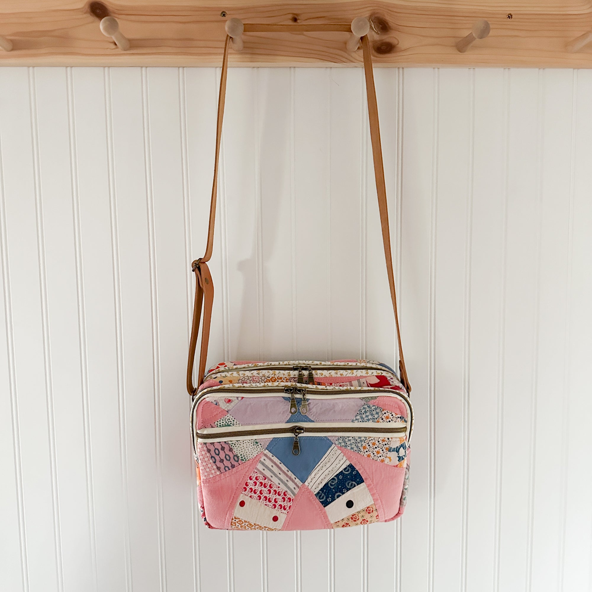 Large Pink Wedding Ring Bible Bag and Tablet Duo, Leather Crossbody Strap