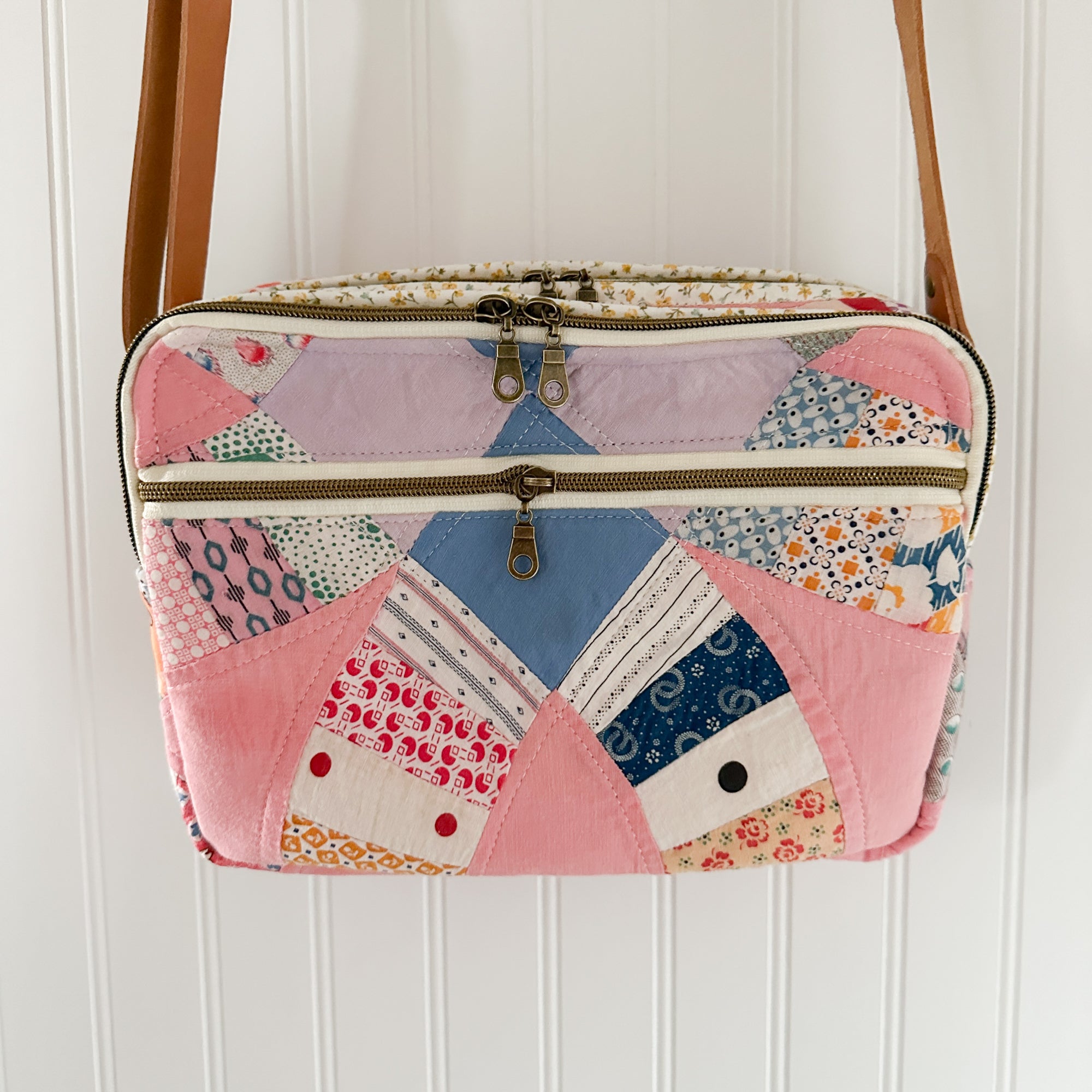 Large Pink Wedding Ring Bible Bag and Tablet Duo, Leather Crossbody Strap