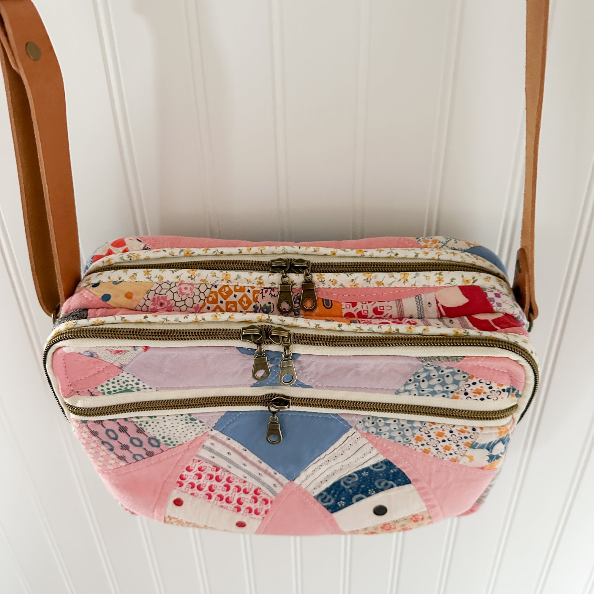 Large Pink Wedding Ring Bible Bag and Tablet Duo, Leather Crossbody Strap