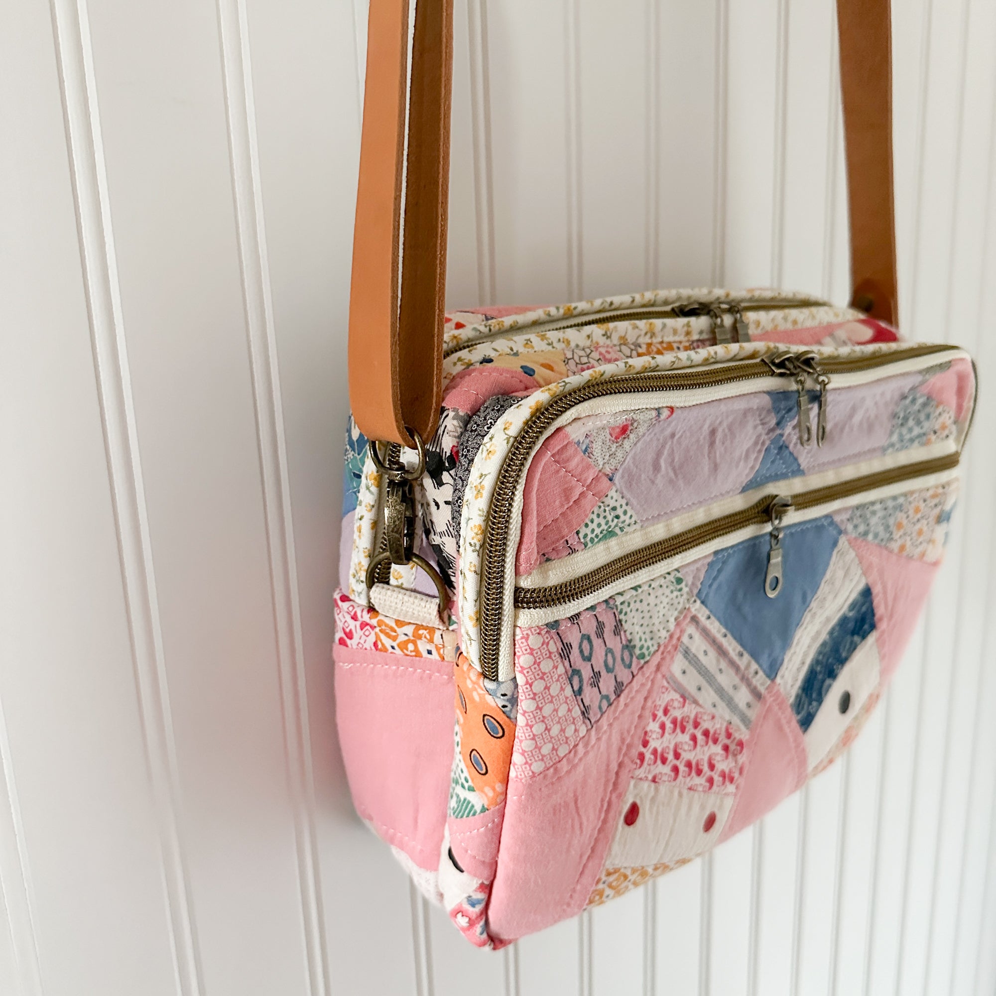 Large Pink Wedding Ring Bible Bag and Tablet Duo, Leather Crossbody Strap