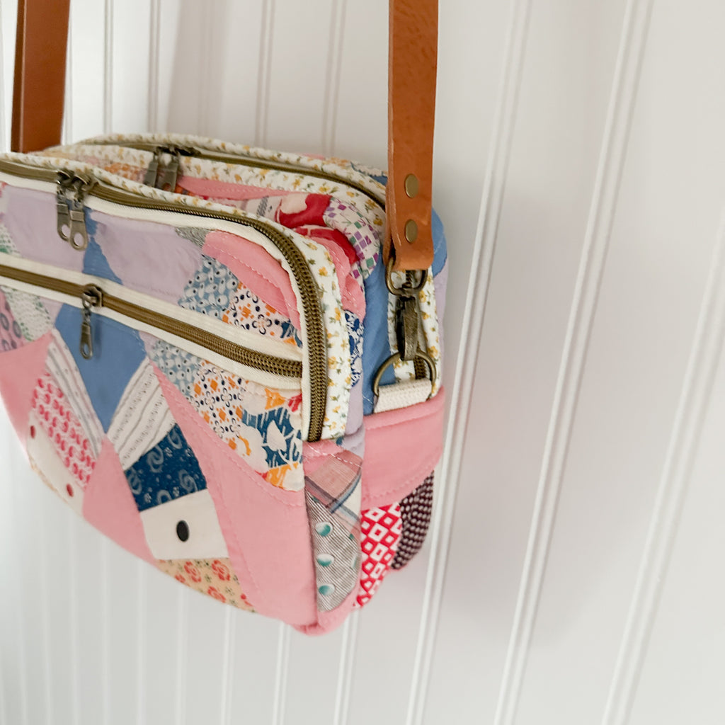Large Pink Wedding Ring Bible Bag and Tablet Duo, Leather Crossbody Strap