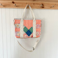 Boxy Bible Bag Vintage Wedding Ring Quilt with Leather Handles and Crossbody Strap