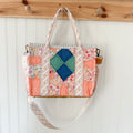 Boxy Bible Bag Vintage Wedding Ring Quilt with Leather Handles and Crossbody Strap
