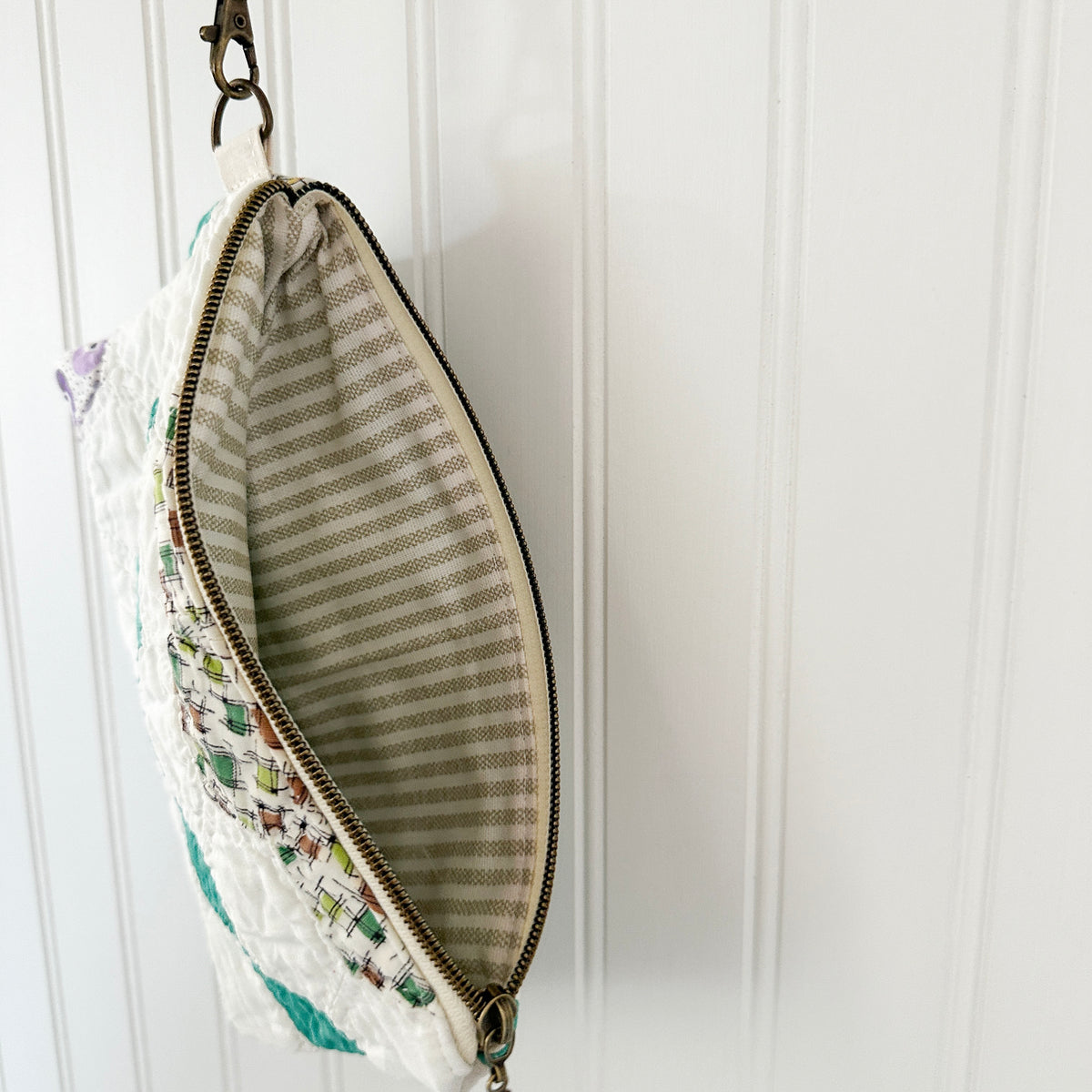 Vintage Quilt Wristlet with Leather Strap