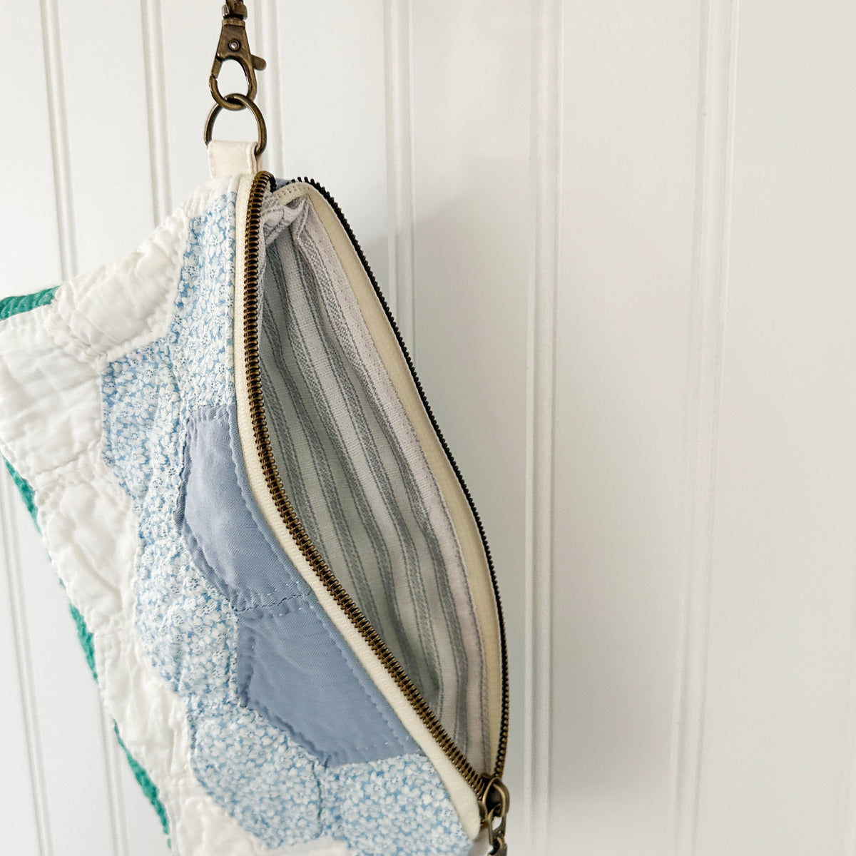 Vintage Quilt Wristlet with Leather Strap