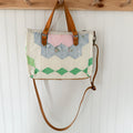 Boxy Bible Bag Vintage Grandmothers Garden Quilt with Leather Handles and Crossbody Strap