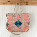 XL Boxy Bag Vintage Wedding Ring Quilt with Handles and Leather Crossbody Strap