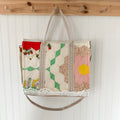 XL Boxy Bag Vintage Grandmothers Garden Quilt with Handles and Leather Crossbody Strap