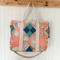 XL Boxy Bag Vintage Grandmothers Garden Quilt with Handles and Leather Crossbody Strap