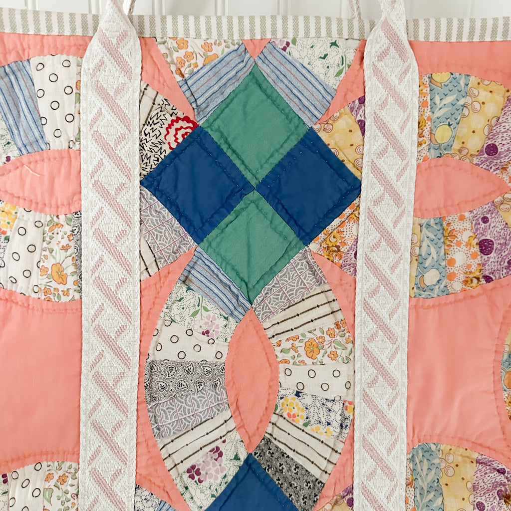 XL Boxy Bag Vintage Grandmothers Garden Quilt with Handles and Leather Crossbody Strap