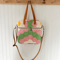 Sunday School Teachers Bag Vintage Grandmothers Garden Quilt with Leather Handles and Crossbody Strap