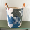 Antique Leaves Quilt Basket with Leather Handles
