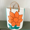 Vintage Orange Sunflower Applique Basket with Leather Handles