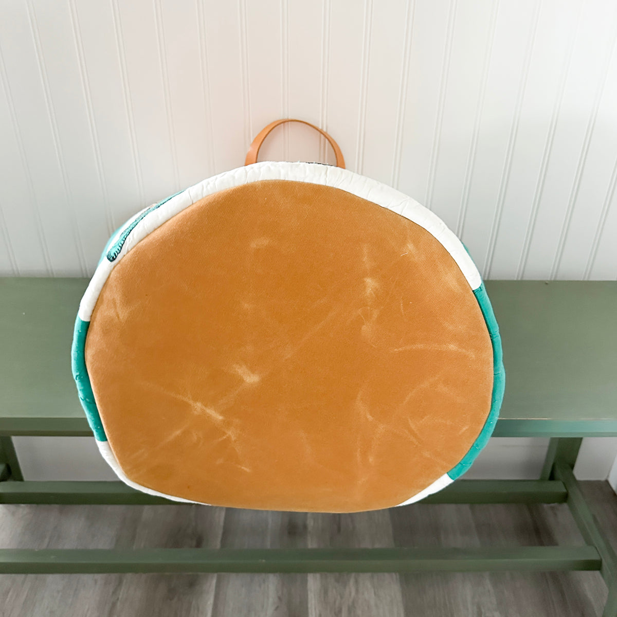 Vintage Orange Sunflower Applique Basket with Leather Handles