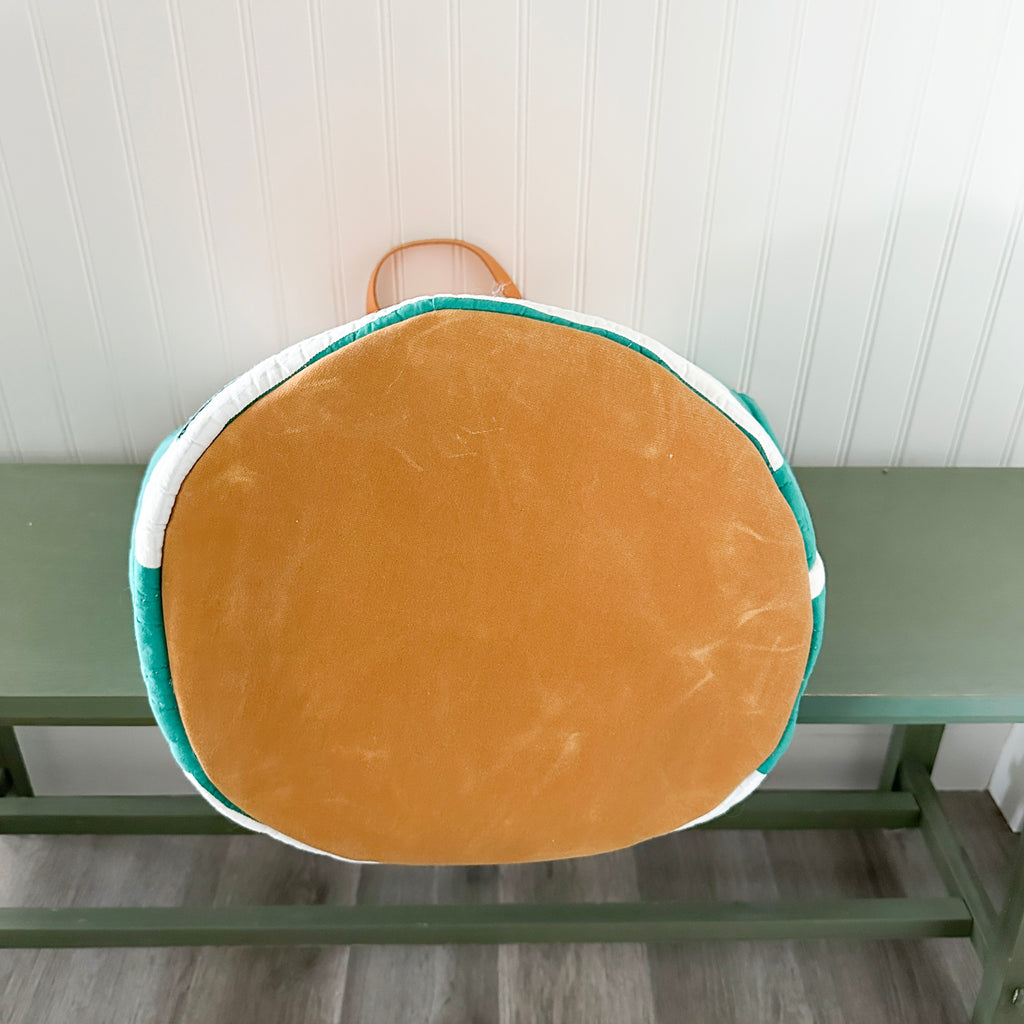 Vintage Orange Sunflower Applique Basket with Leather Handles